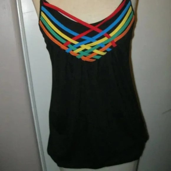 ❤️Womens COOGI MULTI COLOR STRAPPY Tank Top to Mini Dress Sz M - Picture 1 of 6